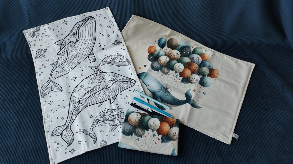 🎨 Set de table à colorier lavable & réutilisable – Collection Madeleine la Baleine | Blanche & Noé