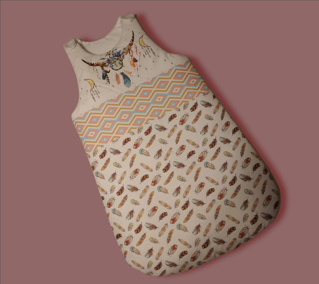 🌙 Gigoteuse bébé 0–6 mois en coton – Motifs bohème | Blanche & Noé