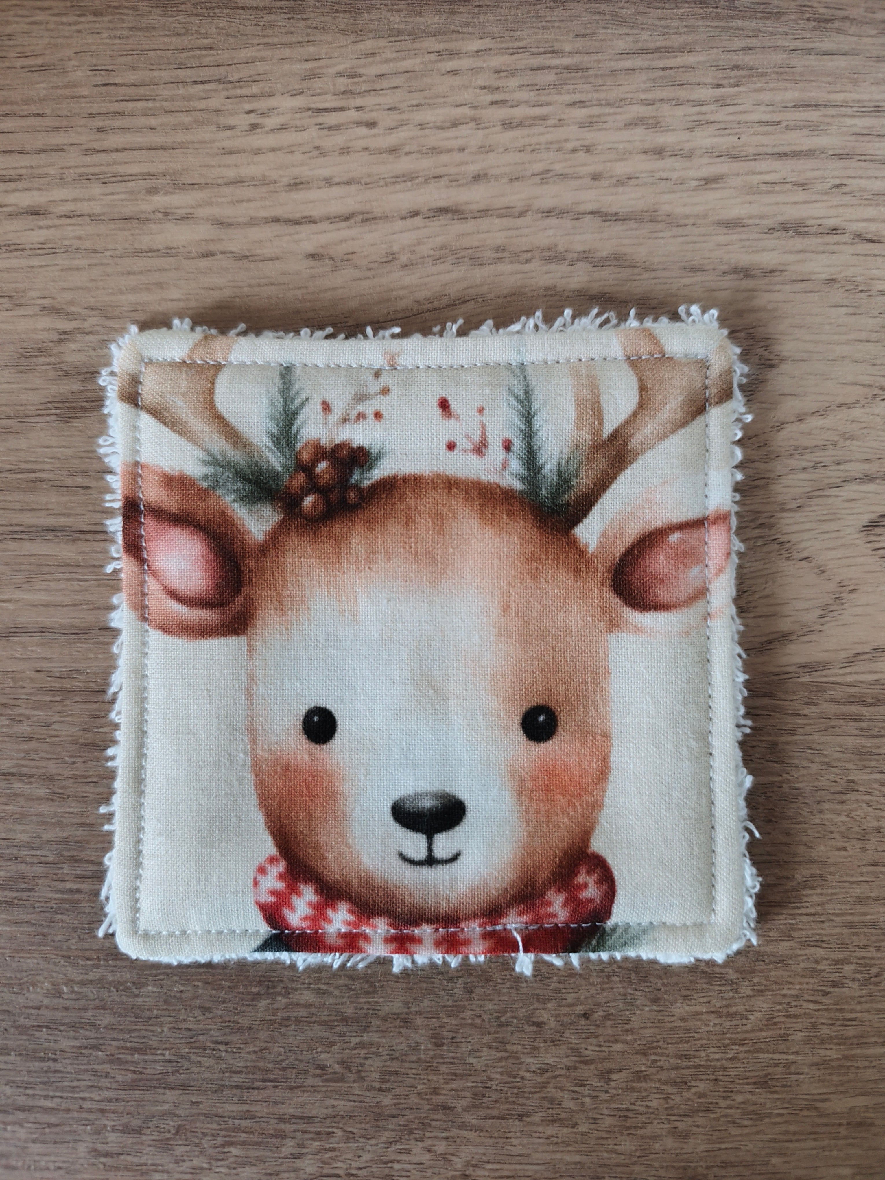 Lingette lavable "Les petits animaux de Noël"