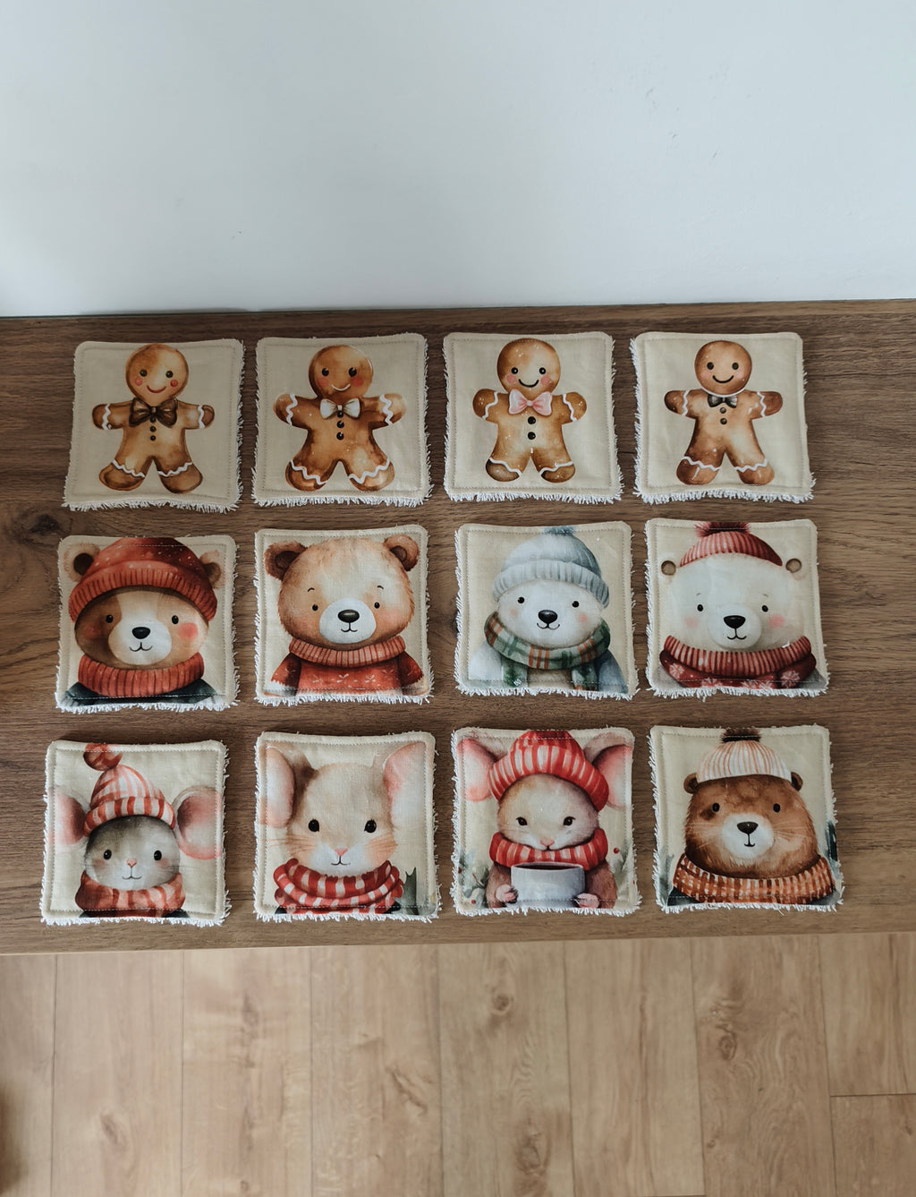 Lingette lavable "Les petits animaux de Noël"