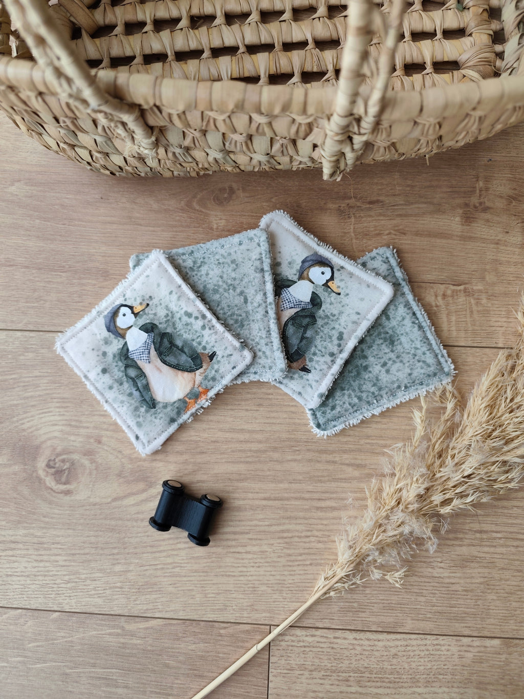 🦆 Lot de 4 lingettes lavables – Gaspard le canard