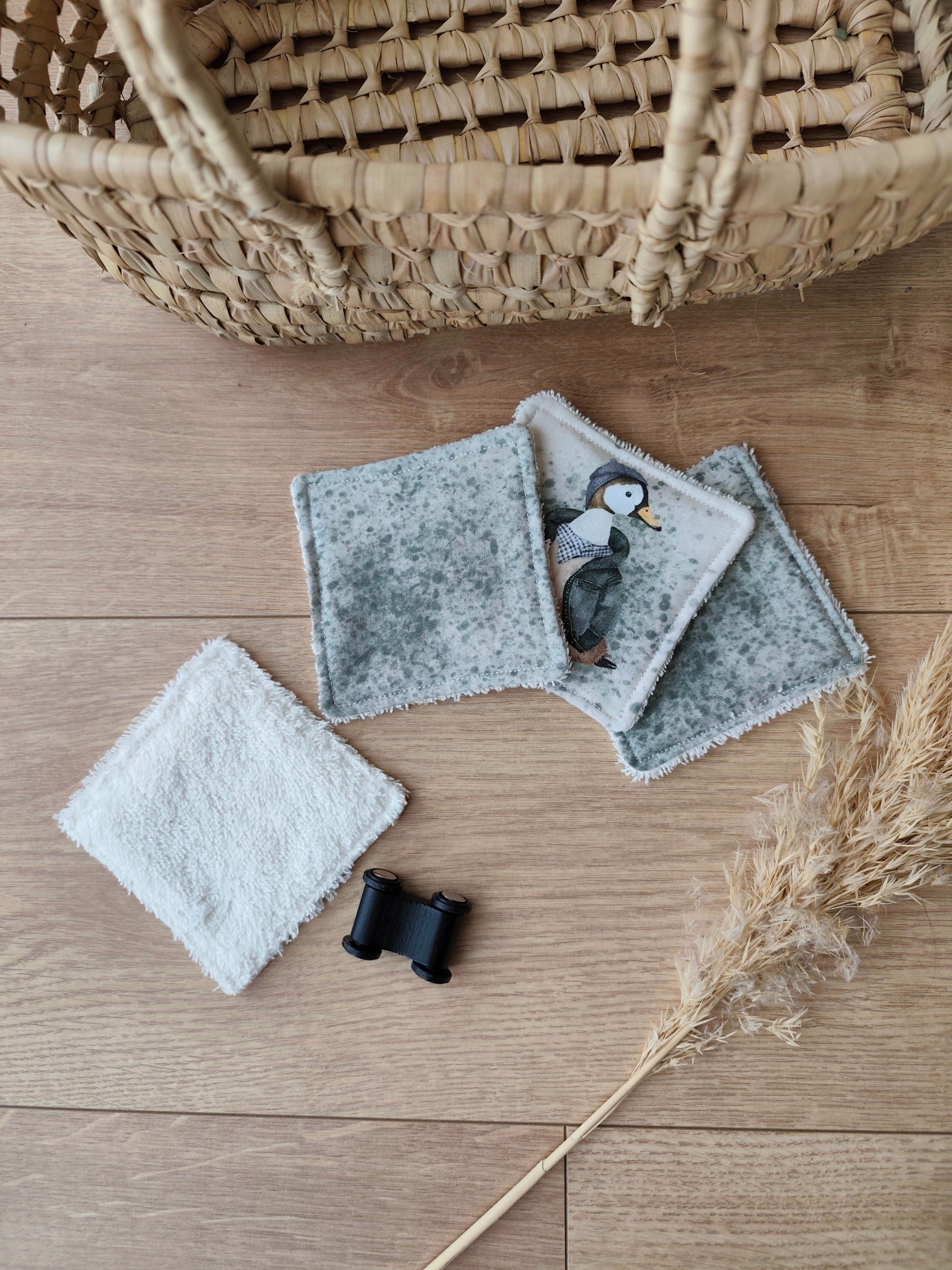 🦆 Lot de 4 lingettes lavables – Gaspard le canard