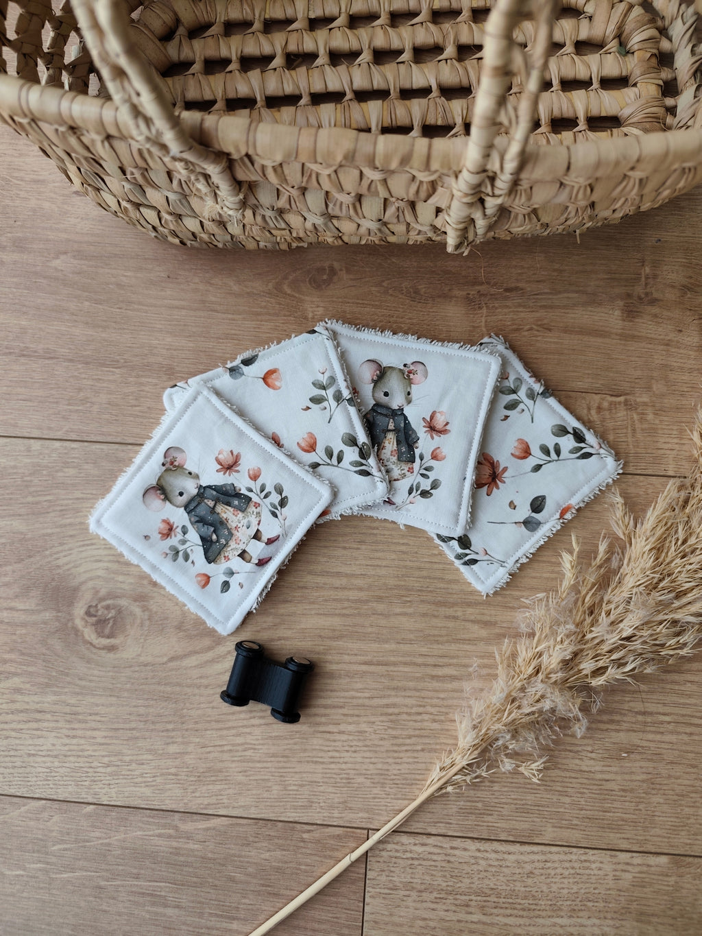 🐭 Lot de 4 lingettes lavables – Marie Capucine la souris