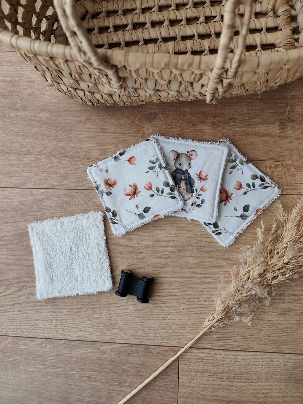 🐭 Lot de 4 lingettes lavables – Marie Capucine la souris