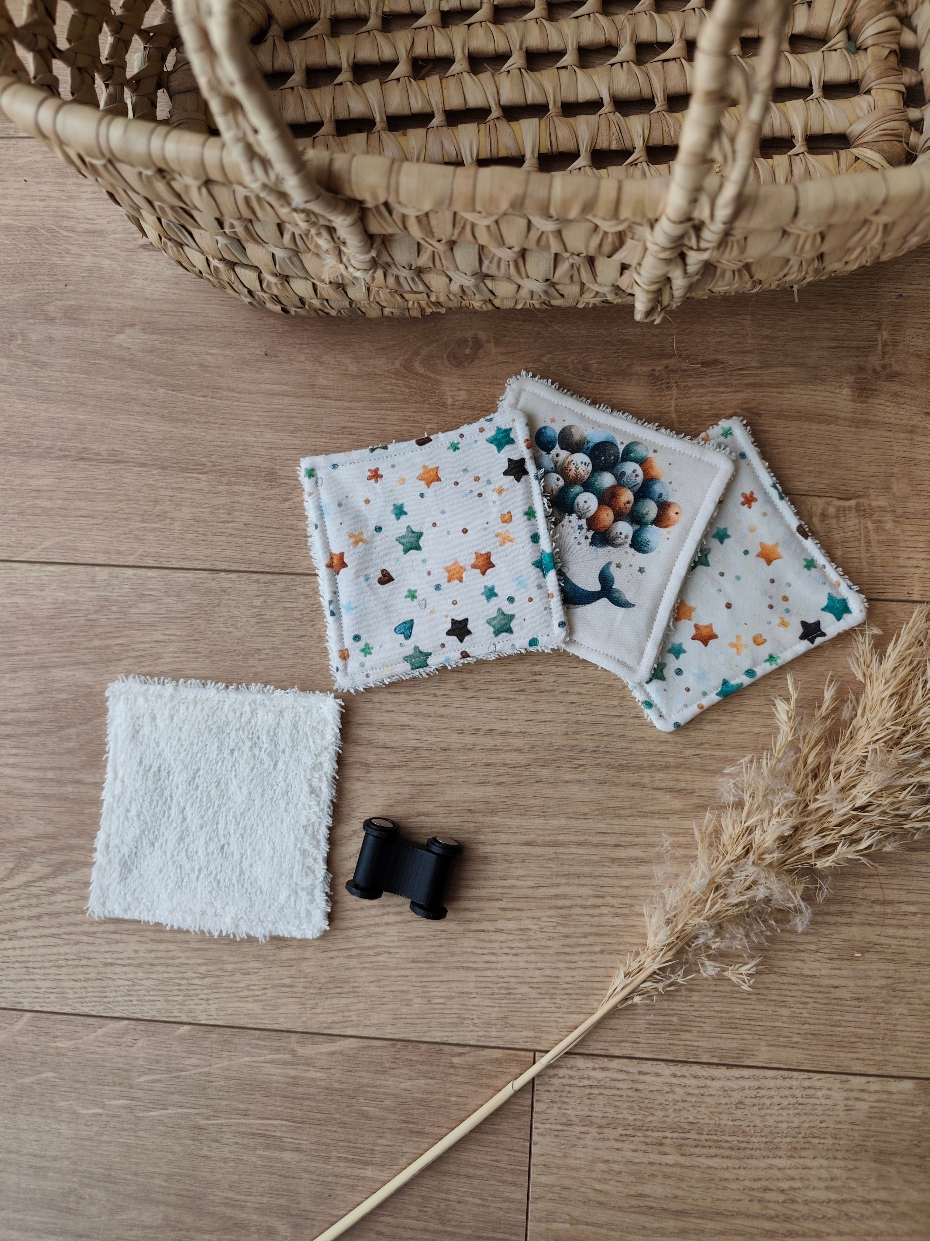 🐋 Lot de 4 lingettes lavables – Madeleine la baleine