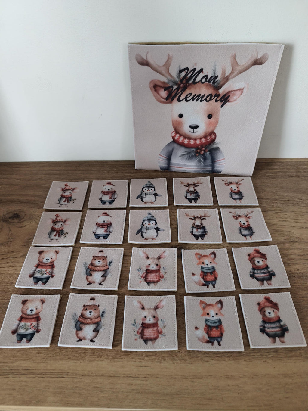 ❄️ Jeu de memory en feutrine – Collection Animaux d’hiver | Blanche & Noé